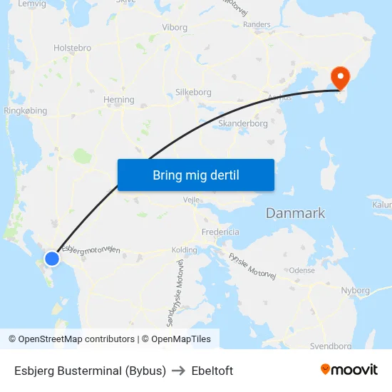 Esbjerg Busterminal (Bybus) to Ebeltoft map
