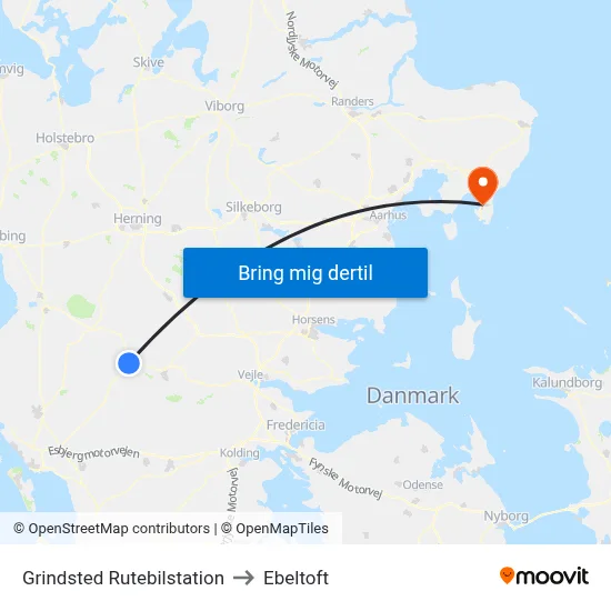 Grindsted Rutebilstation to Ebeltoft map