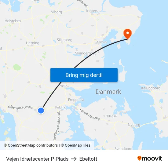 Vejen Idrætscenter P-Plads to Ebeltoft map
