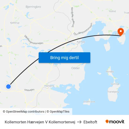 Kollemorten Hærvejen V Kollemortenvej to Ebeltoft map