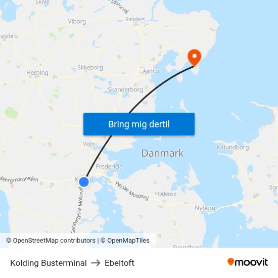 Kolding Busterminal to Ebeltoft map