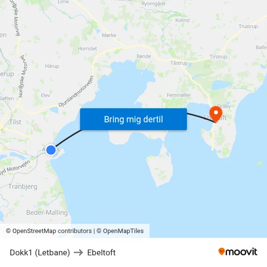 Dokk1 (Letbane) to Ebeltoft map