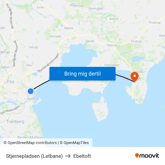 Stjernepladsen (Letbane) to Ebeltoft map