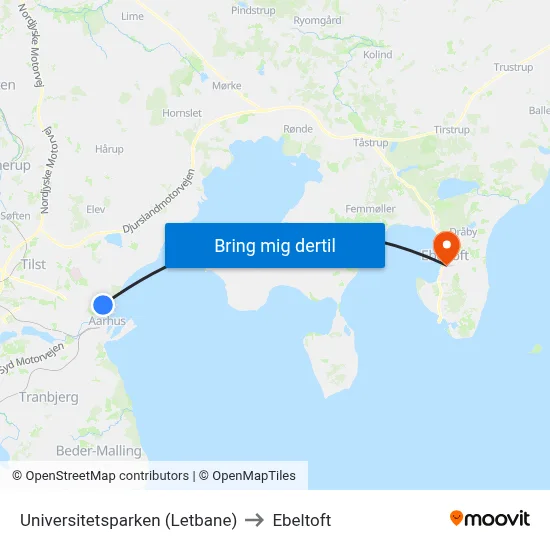 Universitetsparken (Letbane) to Ebeltoft map