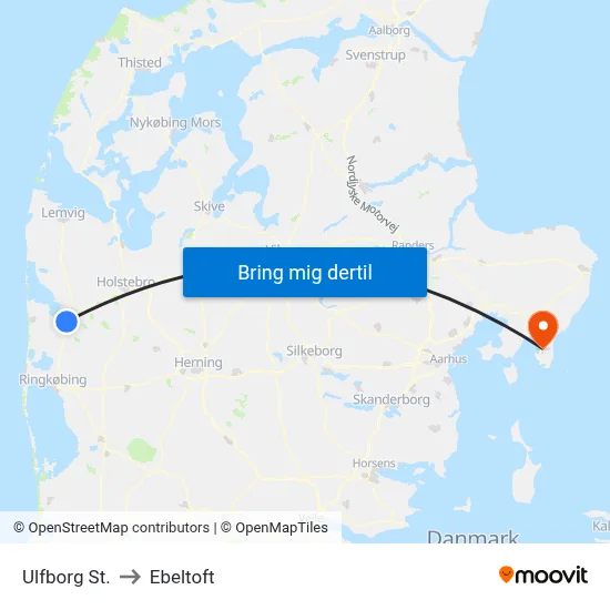 Ulfborg St. to Ebeltoft map