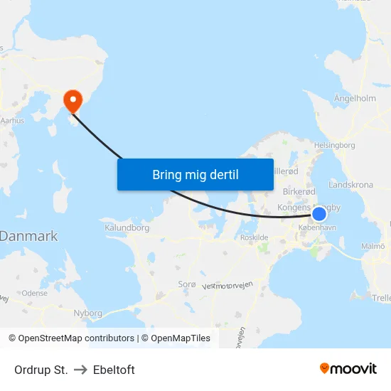 Ordrup St. to Ebeltoft map