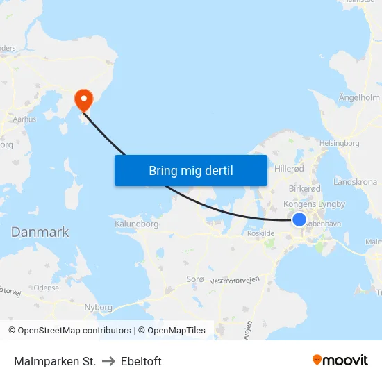 Malmparken St. to Ebeltoft map