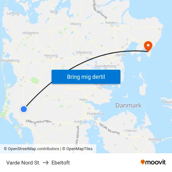 Varde Nord St. to Ebeltoft map