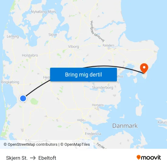 Skjern St. to Ebeltoft map