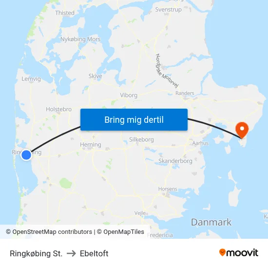 Ringkøbing St. to Ebeltoft map