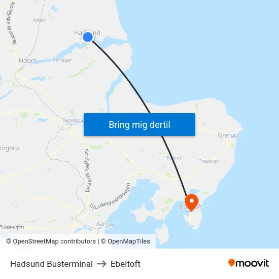 Hadsund Busterminal to Ebeltoft map