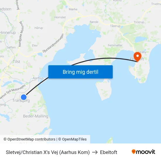 Sletvej/Christian X's Vej (Aarhus Kom) to Ebeltoft map