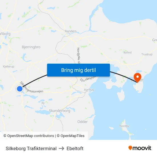 Silkeborg Trafikterminal to Ebeltoft map