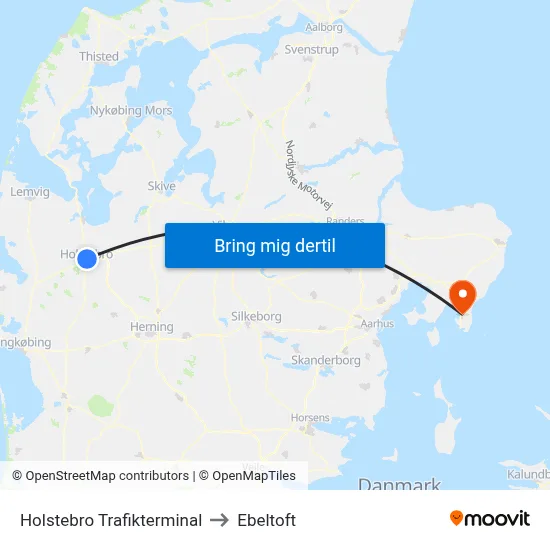 Holstebro Trafikterminal to Ebeltoft map
