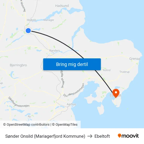 Sønder Onsild (Mariagerfjord Kommune) to Ebeltoft map