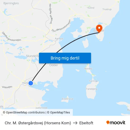 Chr. M. Østergårdsvej (Horsens Kom) to Ebeltoft map