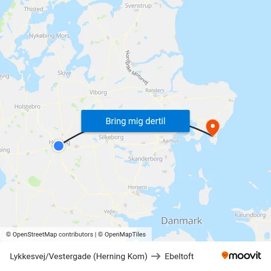 Lykkesvej/Vestergade (Herning Kom) to Ebeltoft map