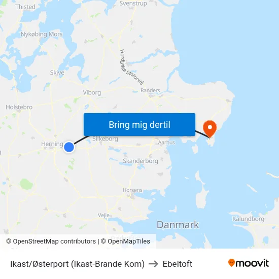 Ikast/Østerport (Ikast-Brande Kom) to Ebeltoft map