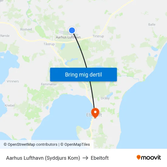 Aarhus Lufthavn (Syddjurs Kom) to Ebeltoft map