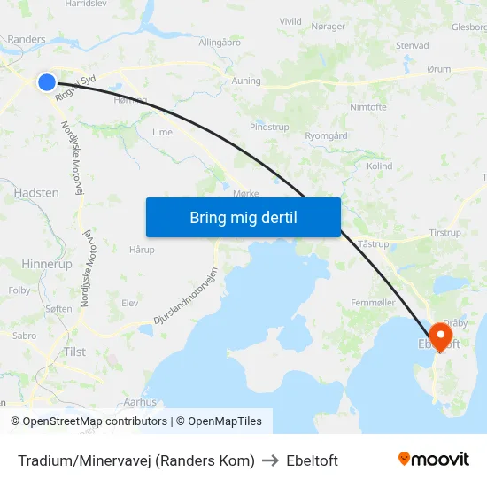 Tradium/Minervavej (Randers Kom) to Ebeltoft map