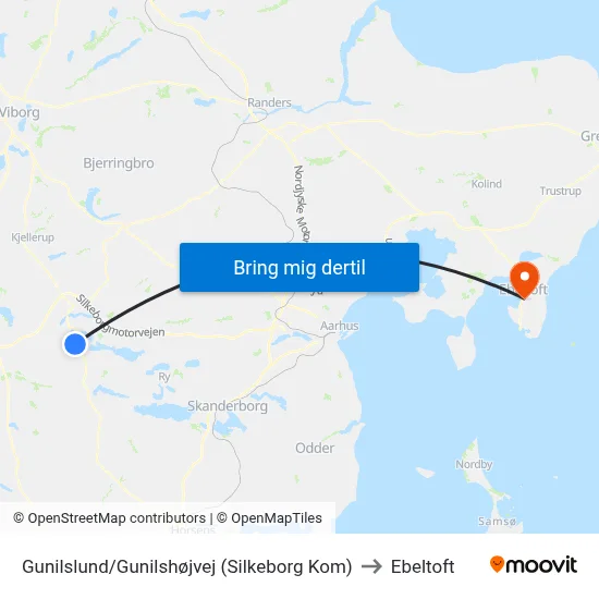 Gunilslund/Gunilshøjvej (Silkeborg Kom) to Ebeltoft map