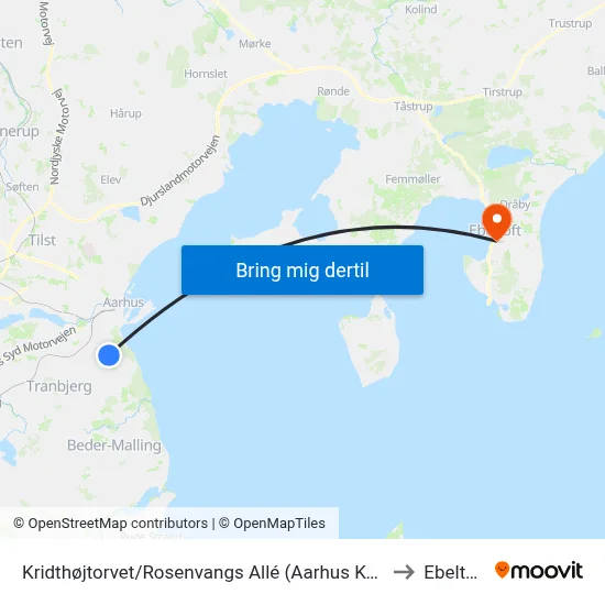 Kridthøjtorvet/Rosenvangs Allé (Aarhus Kom) to Ebeltoft map