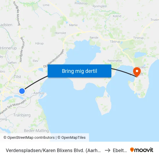 Verdenspladsen/Karen Blixens Blvd. (Aarhus Kom) to Ebeltoft map