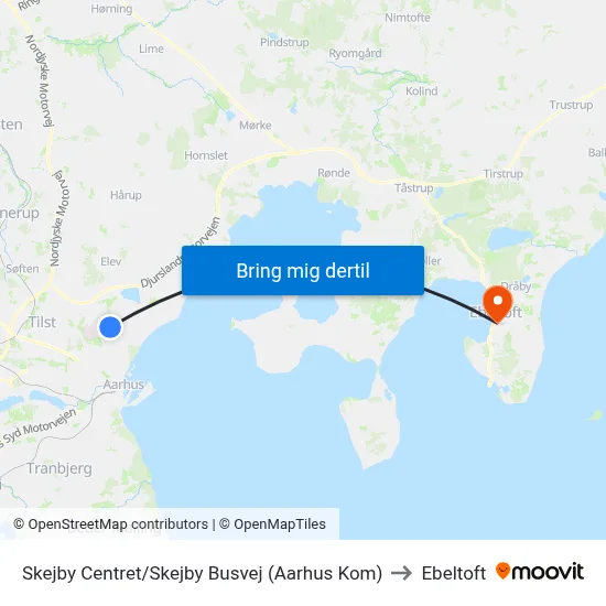 Skejby Centret/Skejby Busvej (Aarhus Kom) to Ebeltoft map