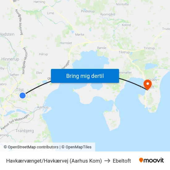 Havkærvænget/Havkærvej (Aarhus Kom) to Ebeltoft map