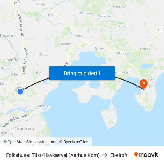 Folkehuset Tilst/Havkærvej (Aarhus Kom) to Ebeltoft map