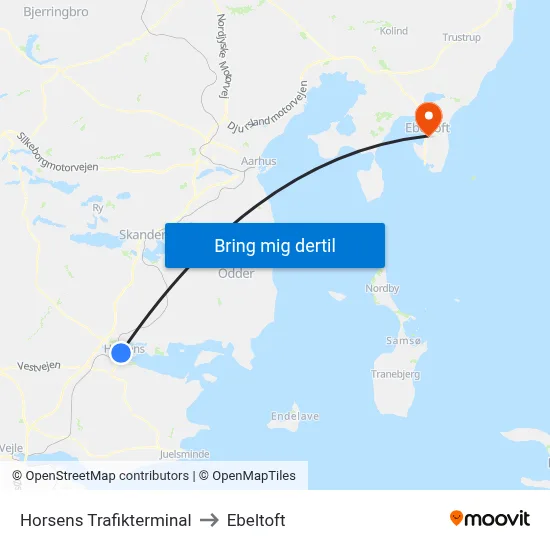 Horsens Trafikterminal to Ebeltoft map