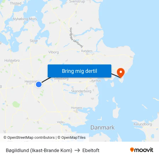 Bøgildlund (Ikast-Brande Kom) to Ebeltoft map