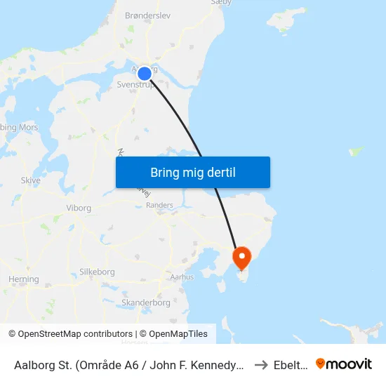 Aalborg St. (Område A6 / John F. Kennedys Plads) to Ebeltoft map