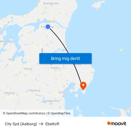 City Syd (Aalborg) to Ebeltoft map