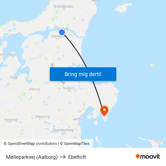 Mølleparkvej (Aalborg) to Ebeltoft map