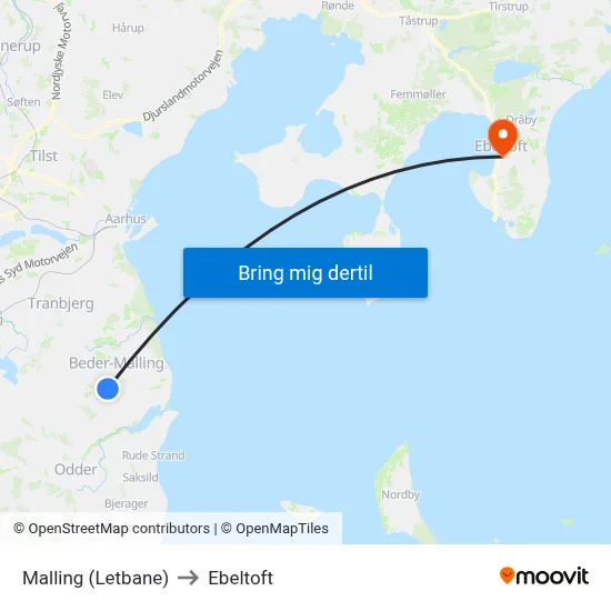 Malling (Letbane) to Ebeltoft map