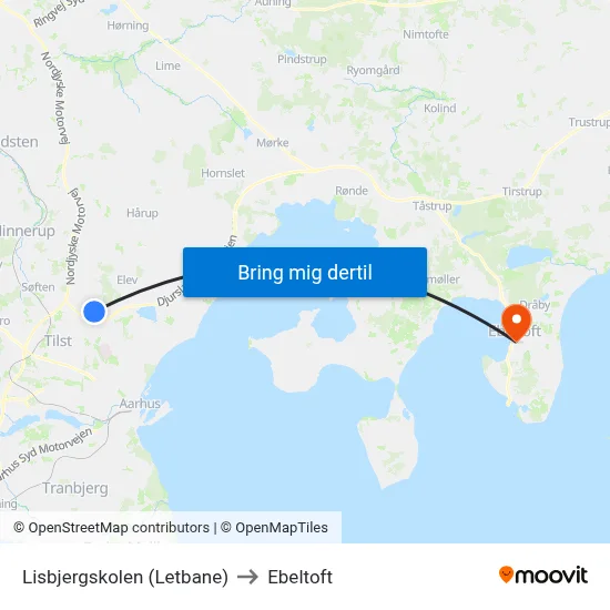 Lisbjergskolen (Letbane) to Ebeltoft map