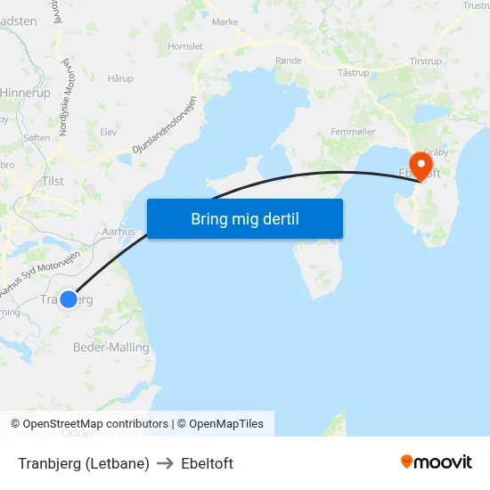 Tranbjerg (Letbane) to Ebeltoft map