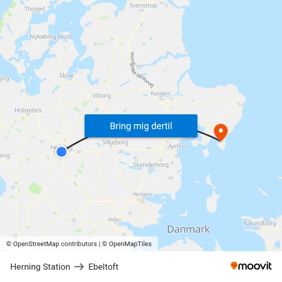 Herning Station to Ebeltoft map