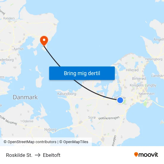 Roskilde St. to Ebeltoft map