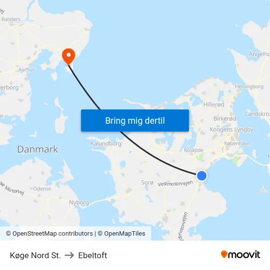 Køge Nord St. to Ebeltoft map