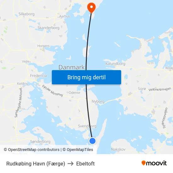Rudkøbing Havn (Færge) to Ebeltoft map