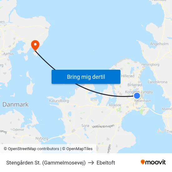 Stengården St. (Gammelmosevej) to Ebeltoft map