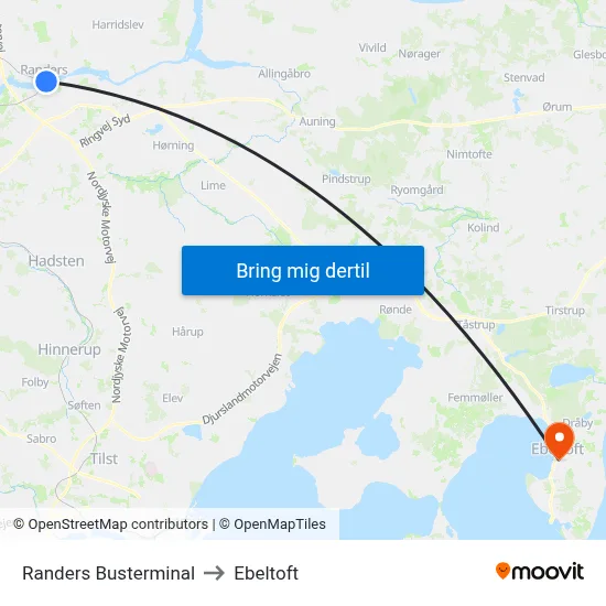 Randers Busterminal to Ebeltoft map