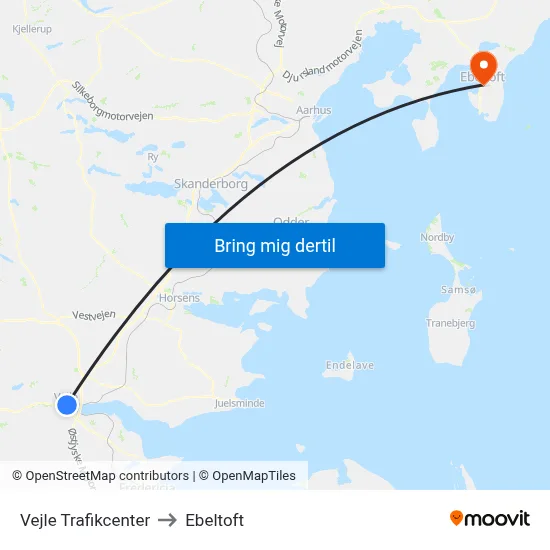 Vejle Trafikcenter to Ebeltoft map