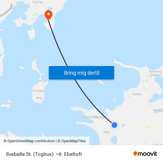 Svebølle St. (Togbus) to Ebeltoft map