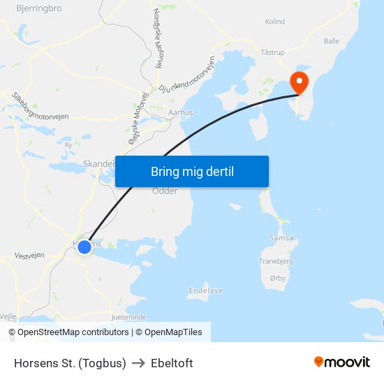 Horsens St. (Togbus) to Ebeltoft map