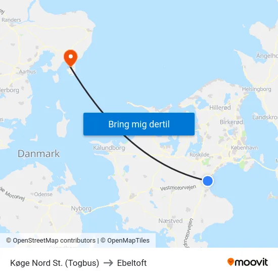 Køge Nord St. (Togbus) to Ebeltoft map