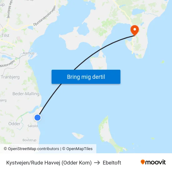 Kystvejen/Rude Havvej (Odder Kom) to Ebeltoft map