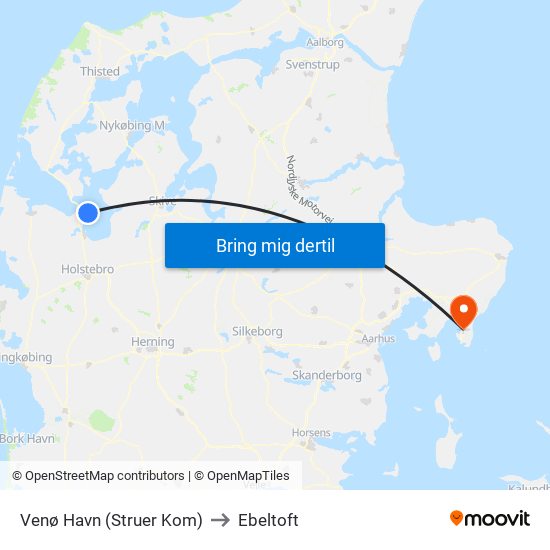 Venø Havn (Struer Kom) to Ebeltoft map